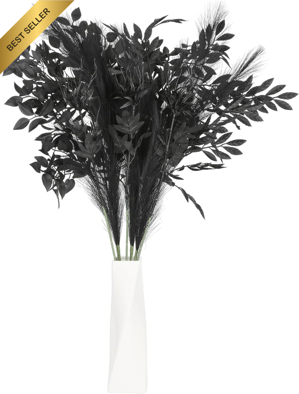 10Pcs Faux Halloween Flower Stems 39In Black Leaves Branches Floor Flowers for T