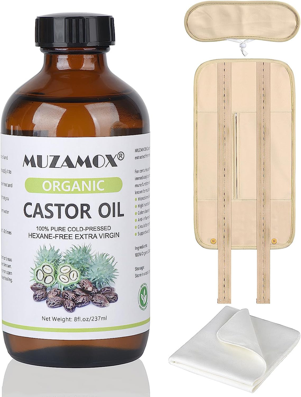 Castor Oil Organic Cold Pressed Unrefined (8fl.oz) in Glass Bottle - Includes Co