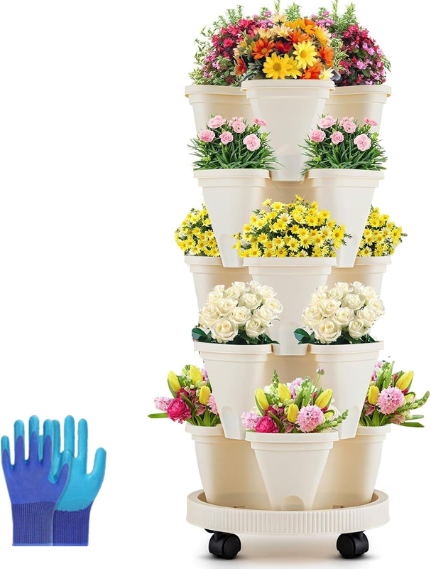 5 Tier Vertical Garden Planter Stackable Planters with Tray and Planting Tools A