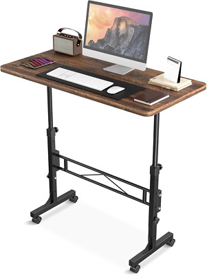 Standing Rolling Desk, w/Adjustable Height, And Wheels, For Laptop, Table Rustic