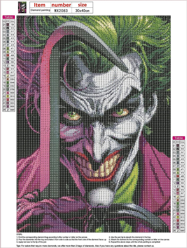 Joker Diamond Painting Kits for Adults Beginners DIY 5D Cartoon Anime Diamond Ar