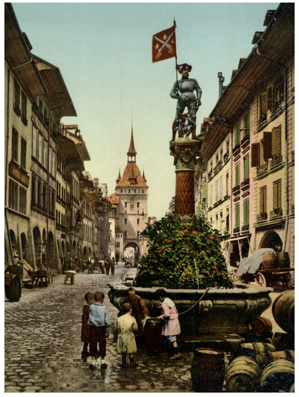 Bern, SchÃ¼Tzenbrunnen Und KÃ¤Figturn Wk Vintage Photochromie,  Photochromie, Vi