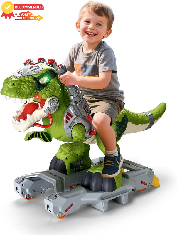 Dinosaur Ride-On Car for Kids 3-5, Electric Toy with Music & LED Lights