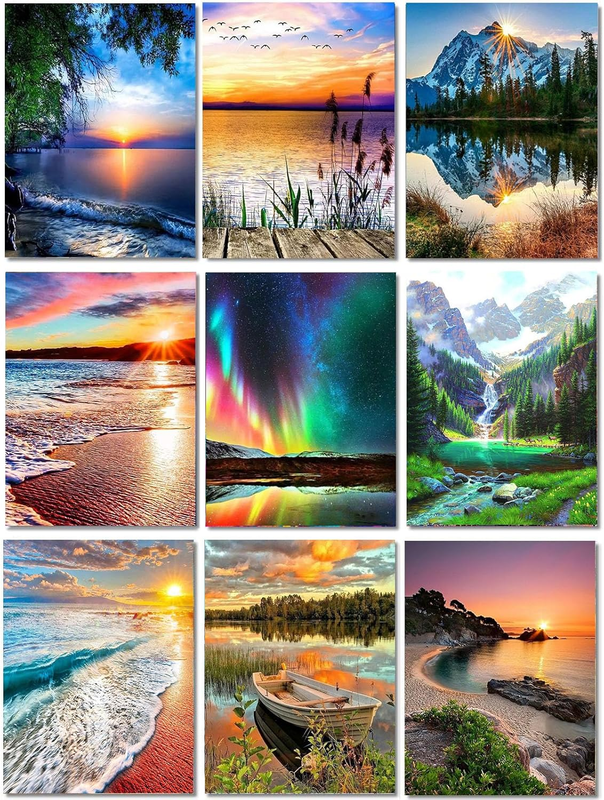 9 Pack Landscape Diamond Painting Kits for Adults-Scenery Diamond Art Kits for A