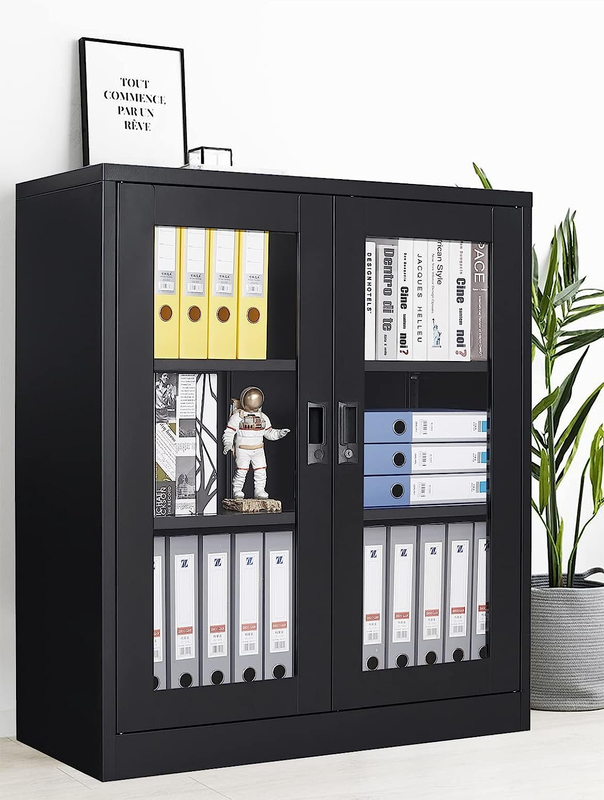 Metal Storage Cabinet with Doors and Shelves,Glass Cabinet Display Cabinet with
