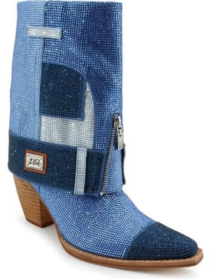 Pre-owned Zigi Women's Leticia Bootie In Denim - Size 8 In Blue