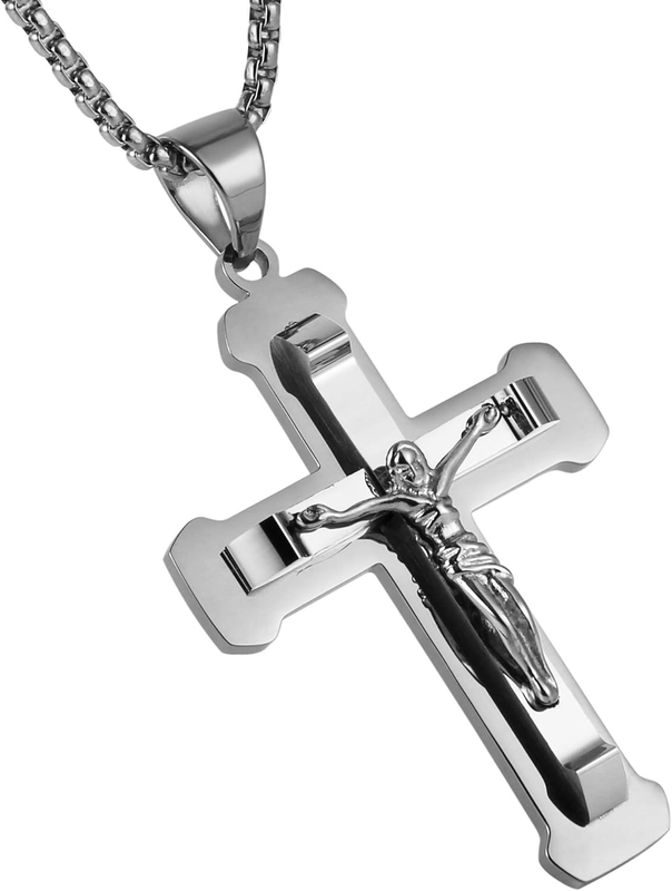 Stainless Steel Cross Necklace for Men Women Religious Jesus Crucifixion Christi