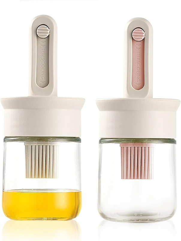 2 Pack Oil Dispenser with Brush, Glass Olive Oil Dispenser Bottle with Telescopi