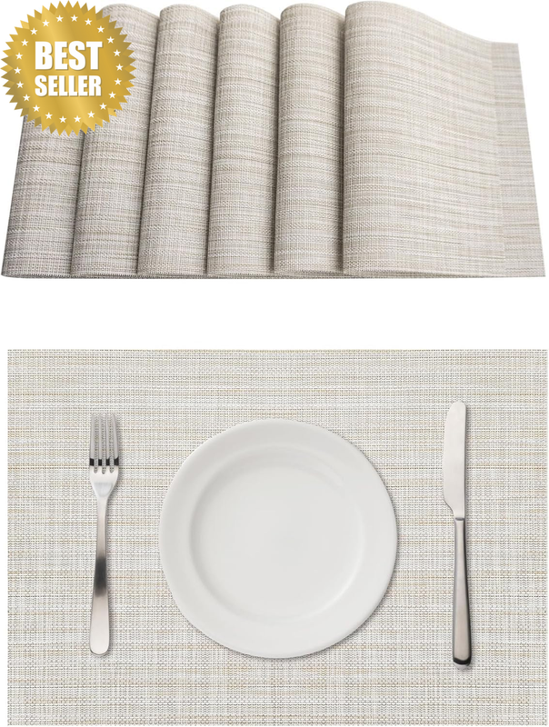 Placemats Set of 6, Heat Resistant Non-Slip Placemats for Dining Table, Washable