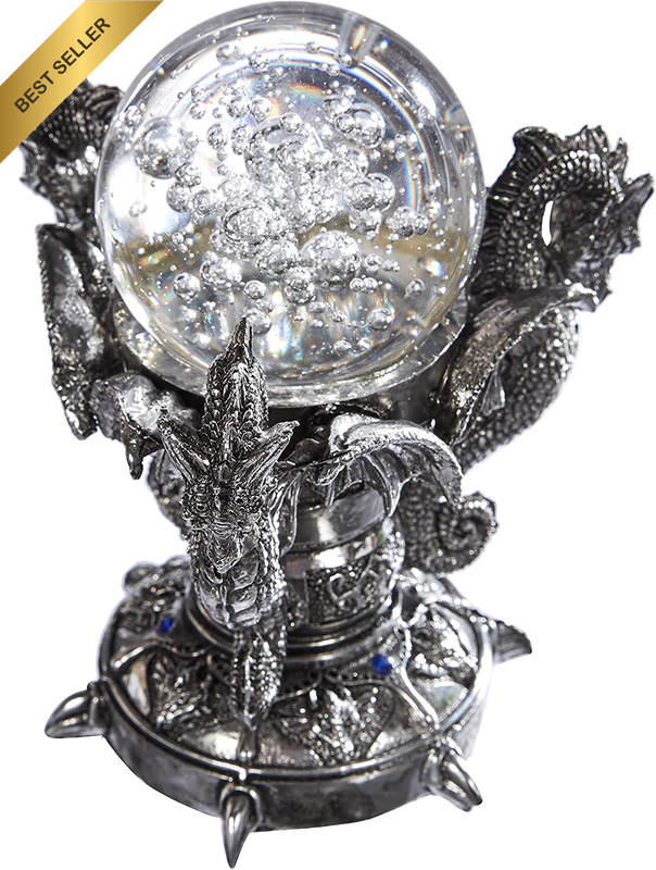 QS291672 Dragons of Corfu Castle Mystic Glass Globe, Silver