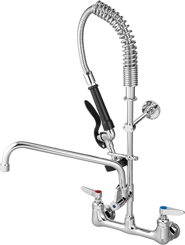 Commercial Faucet with Pre-Rinse Sprayer, 8" Adjustable Center Wall Mount Kitche