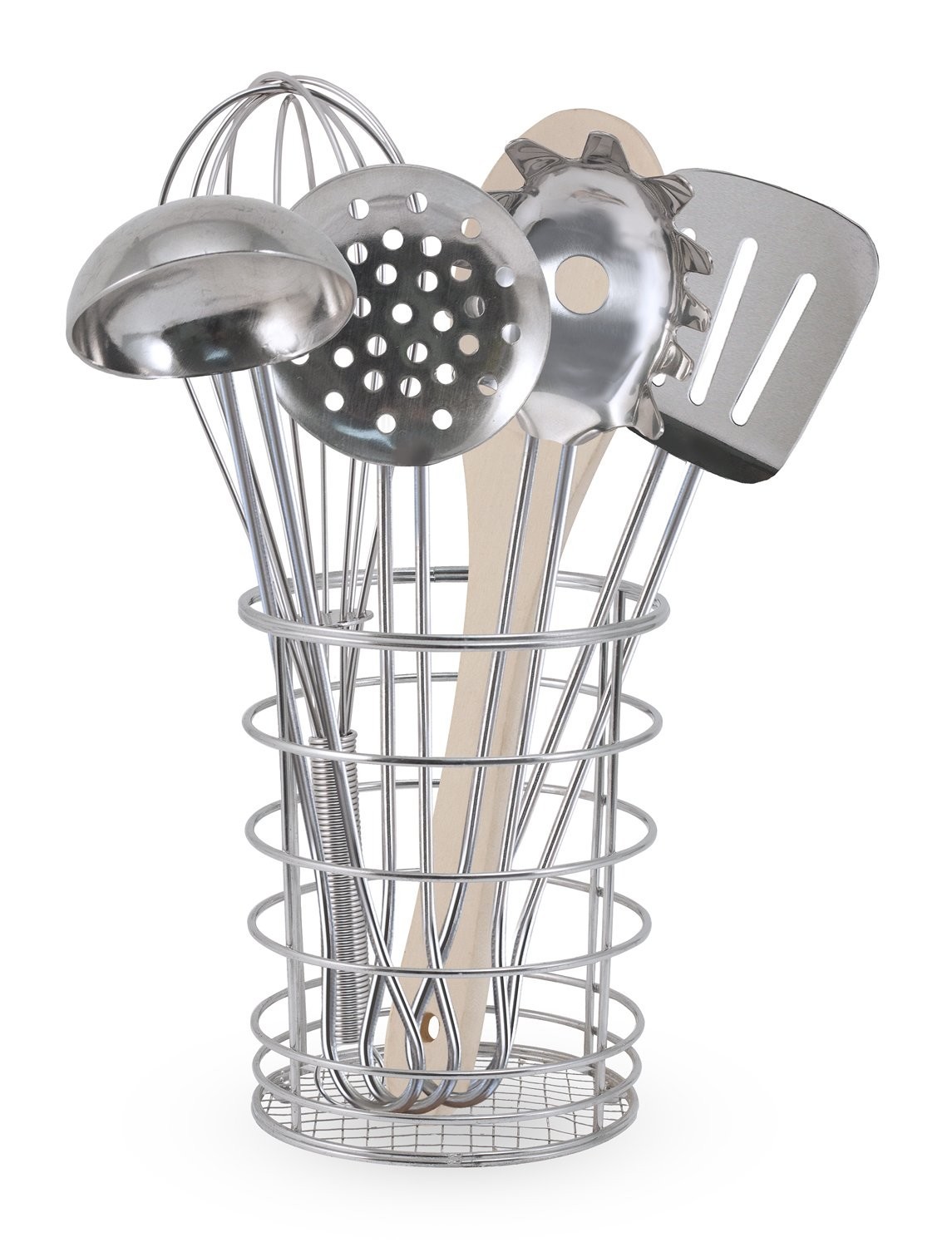 UPC 885629004789 product image for Stir And Serve Cooking Utensils (7 Pcs) - Stainless Steel And Wood | upcitemdb.com