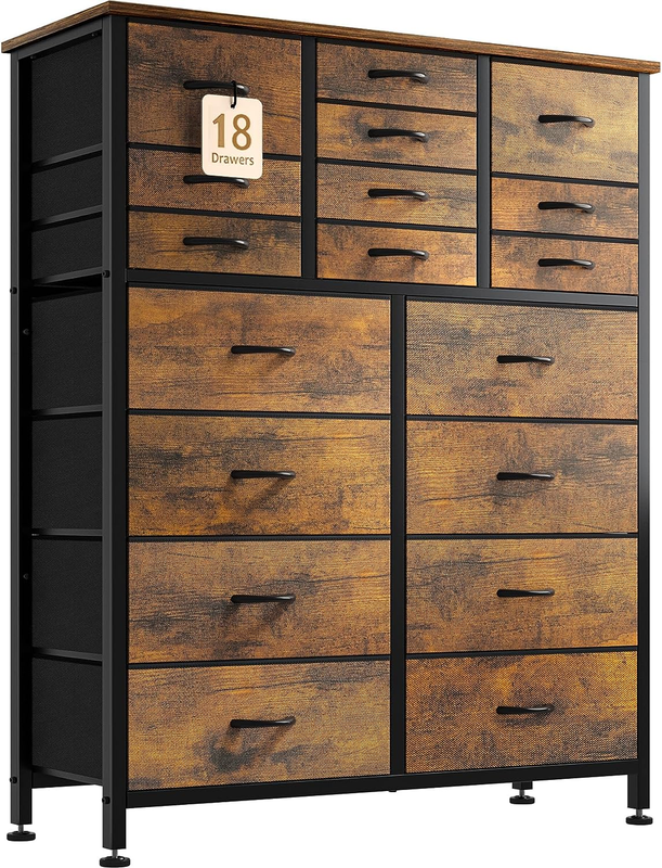18 Drawer Dresser, Tall Dressers for Bedroom, Extra Large Capacity Fabric Storag