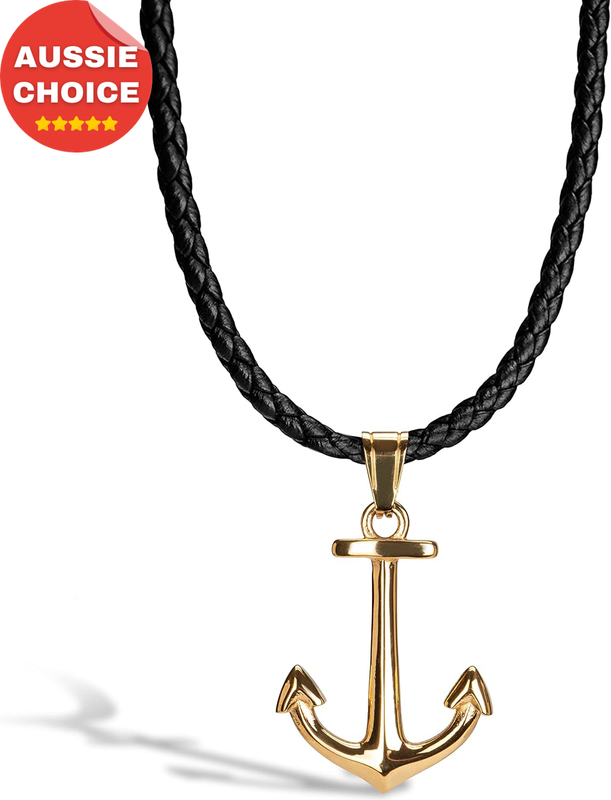Men's Leather Anchor Pendant Necklace Gift Idea Unique Stylish Jewelry