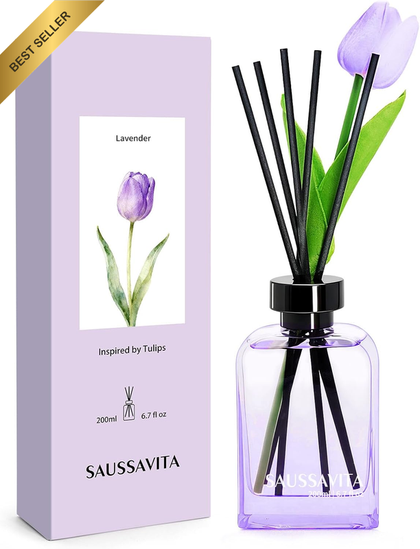 Reed Diffuser Set with Tulip Flower for Tiny Spaces & 120 Days, Air Freshener La