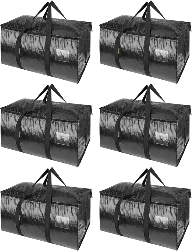 6-Pack Oversized Moving Bags with Reinforced Handles, Heavy-Duty Storage Tote for Clothes, Moving Supplies (Black, 6-Pack)