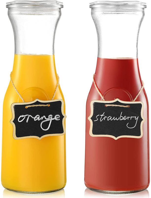 Set of 2 Glass Carafe with Lids, 1 Liter Water Pitcher Caraf