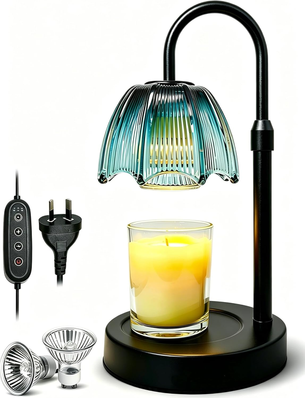 Candle Warmer Lamp, Flower Glass Candle Warmer Light, Dimmable Green Table Lamp