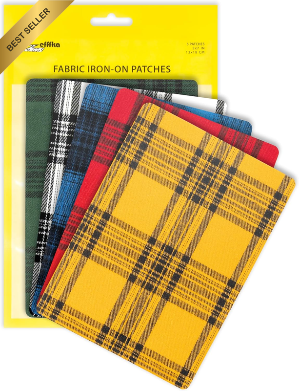 Premium Quality Large Plaid Tartan Fabric Iron-On Patches inside & outside Stron