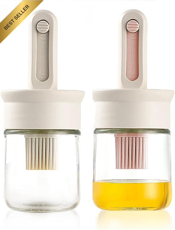 2 Pcs Glass Olive Oil Dispenser with Brush Silicone Locking Cap BBQ