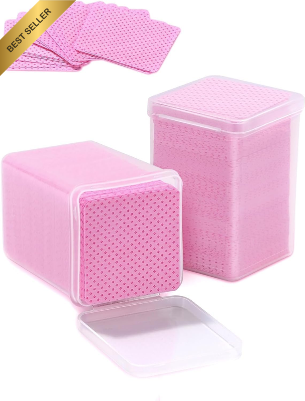 Lint Free Nail Wipes, 400 Pieces, Pink Storage Containers, Non-Woven Fabric Clea