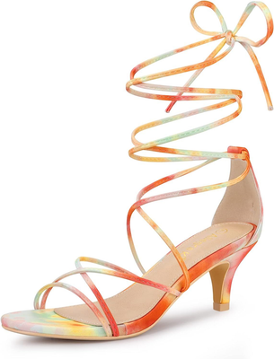 Allegra K Women s Strappy Tie Dye Heels Lace Up Kitten Heel