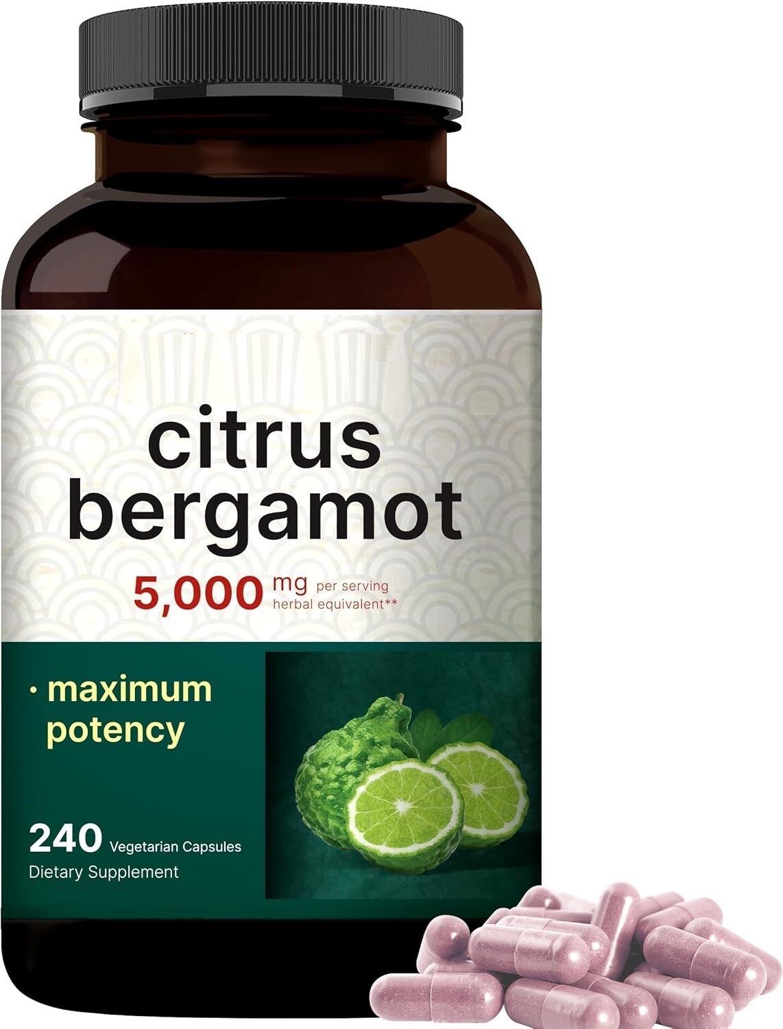Цитрусовый бергамот 5000 мг, 240 капсул, Антиоксидант Веганский / NonGMO USA Extra Strength