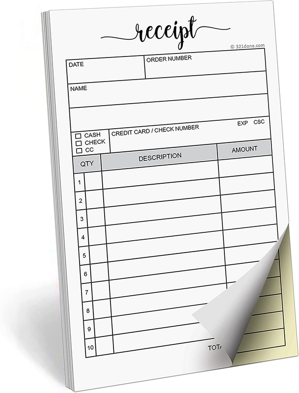 Receipt Pad, 3.4X5.5 Handheld 2-Part Carbonless, Made in USA
