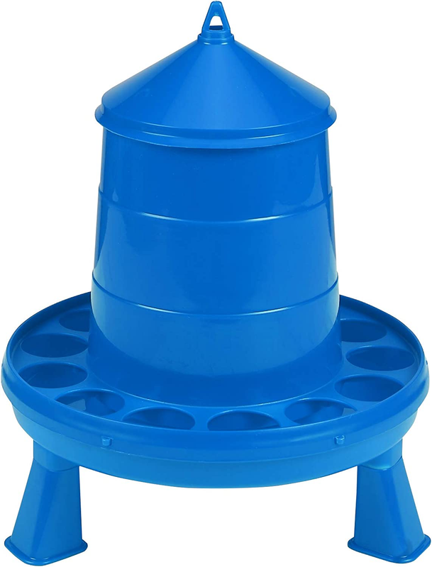 Poultry Feeder with Legs (Blue) - Durable Feeding Container with Carrying Handle