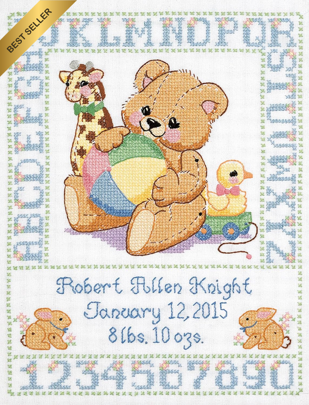 C5589 Bear Birth Sampler Stamped Cross Stitch Kit-11