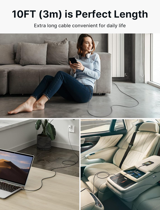 100W USB C to USB C Cable [2-Pack 10FT], Type C Fast Charging Cable Compatible w