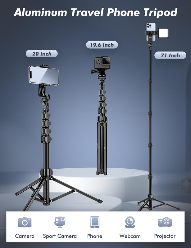 Phone Tripod Stand, Selfie Stick Tripod, 86.6" Tall Cell Phone Tripod with Adjus