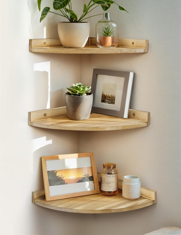 Corner Shelves Wall Mount, Farmhouse Rustic Corner Floating Shelf with Cord Hole