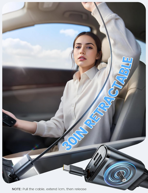 Retractable Car Charger Adapter - Compact 57W Fast Charging Cigarette Lighter US