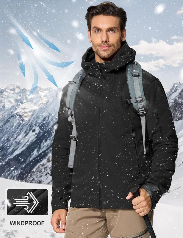 Mens Fleece Jacket Full Zip Bearskin Tactical Winter Coats Windproof XLarge