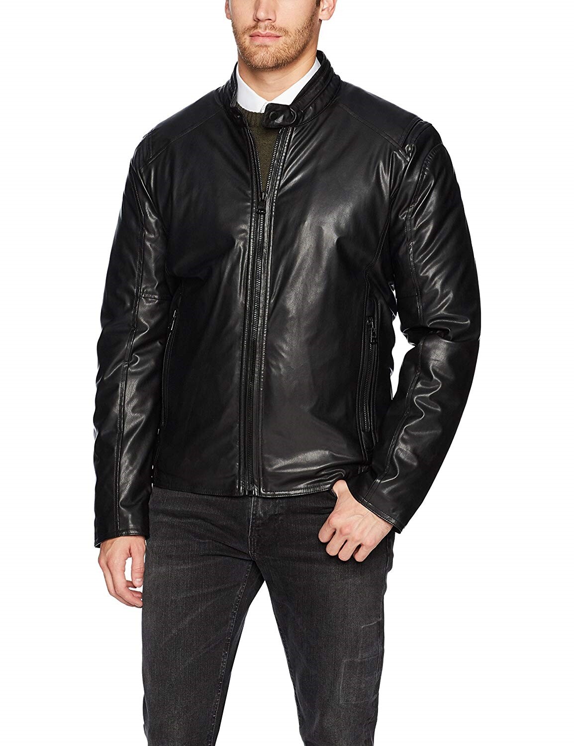 Marc New York by Andrew Marc Men's Kingsbury Faux Lamb black Moto Jacket sz XL