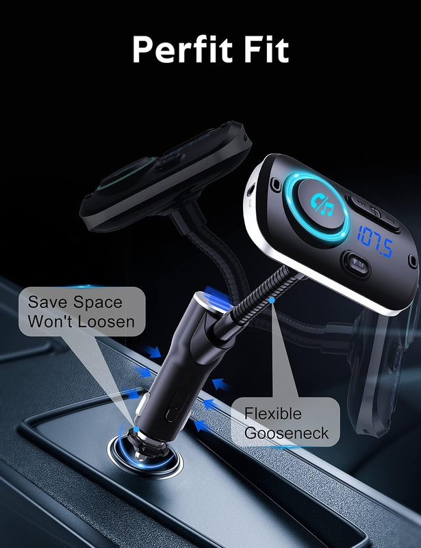 Upgraded Bluetooth FM Transmitter for Car, Radio Receiver/Audio Adapter with Goo