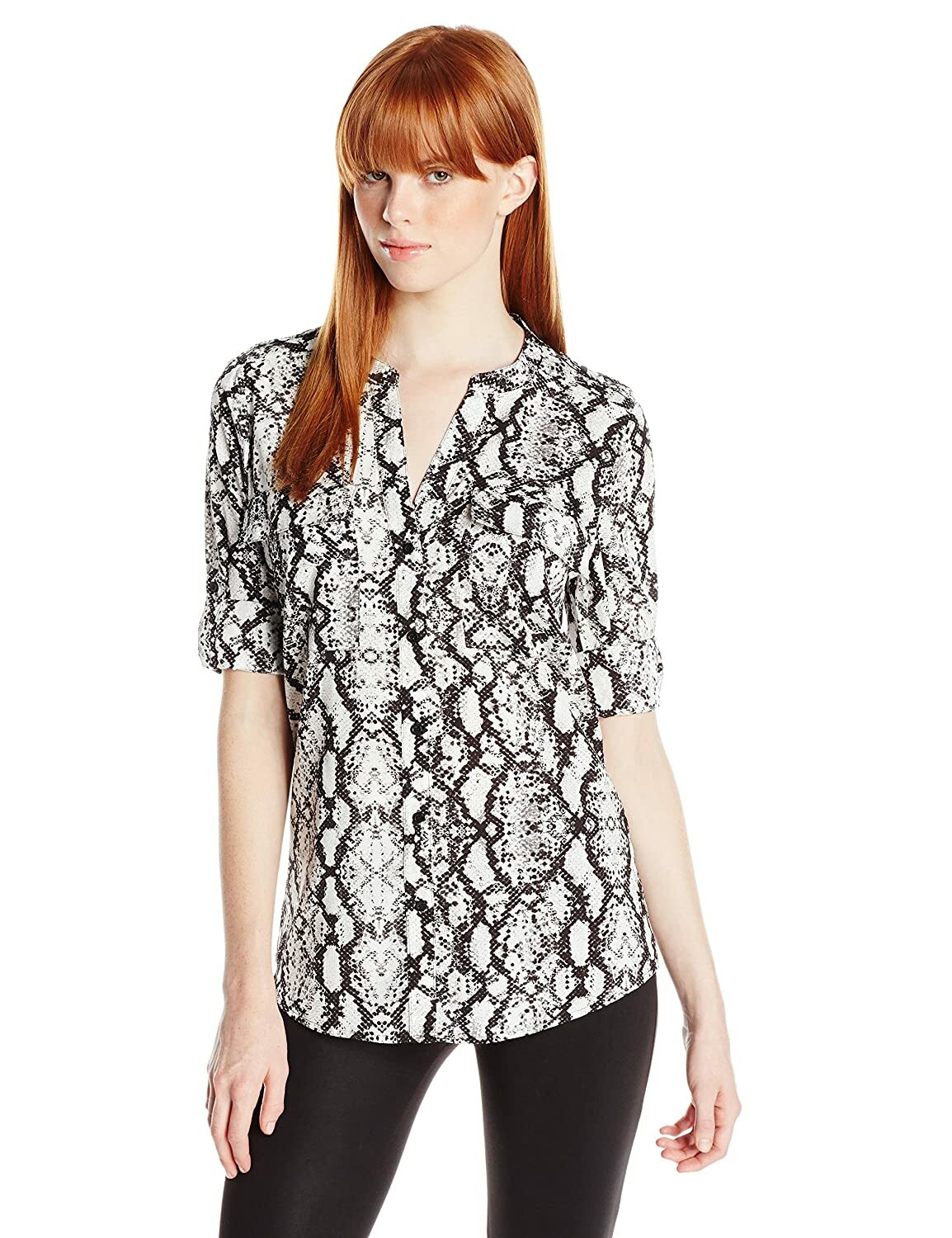 Женская блузка Calvin Klein NWT из березы с многослойным рисунком питона, рубашка с закатанными рукавами, размер S