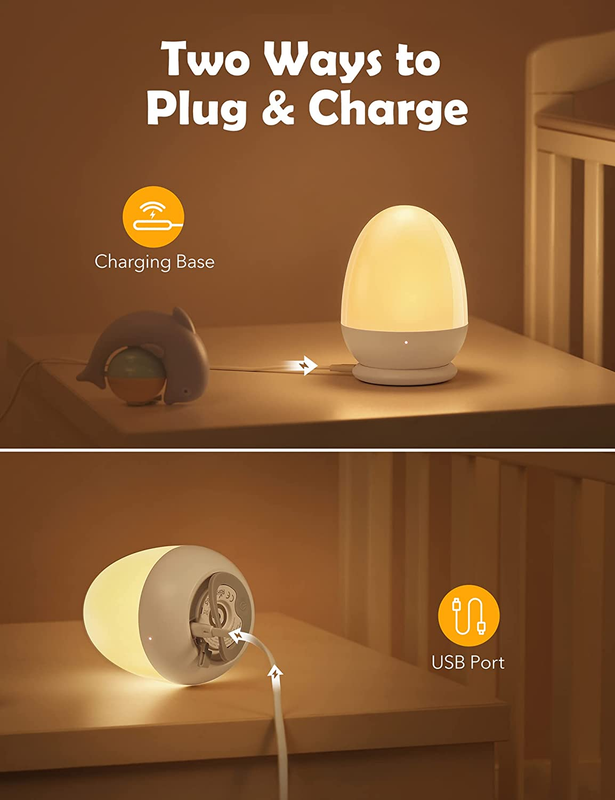 Night Light for Kids,  Baby Night Light Rechargeable with Stable Charging Pad, E
