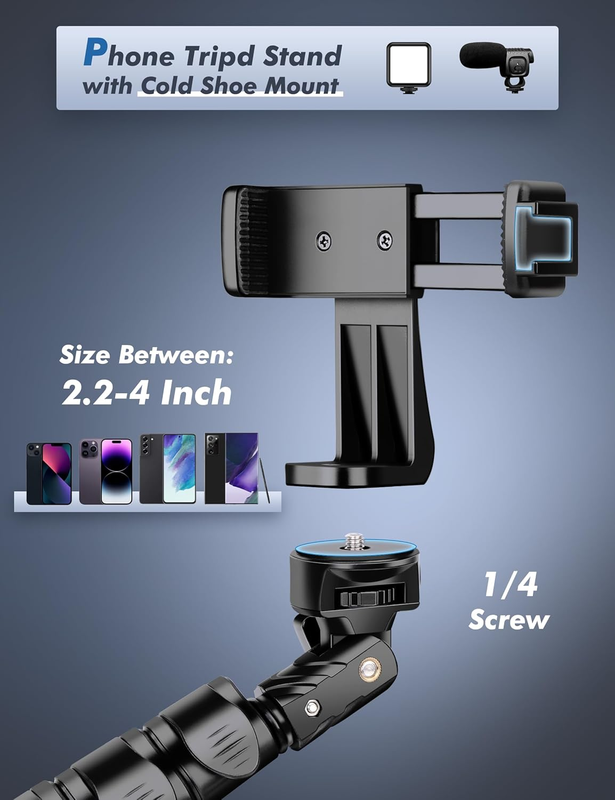 Phone Tripod Stand, Selfie Stick Tripod, 86.6" Tall Cell Phone Tripod with Adjus