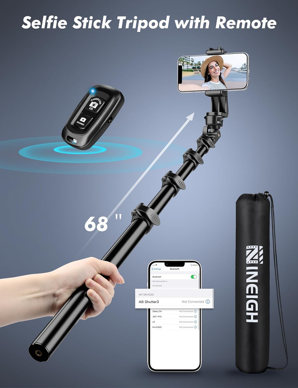 Phone Tripod Stand, Selfie Stick Tripod, 86.6" Tall Cell Phone Tripod with Adjus