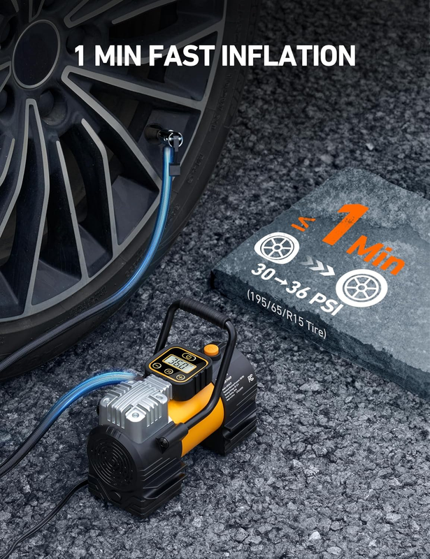 Tire Inflator Portable Air Compressor (Up to 150 PSI) Tire Pump for Car 12V DC D