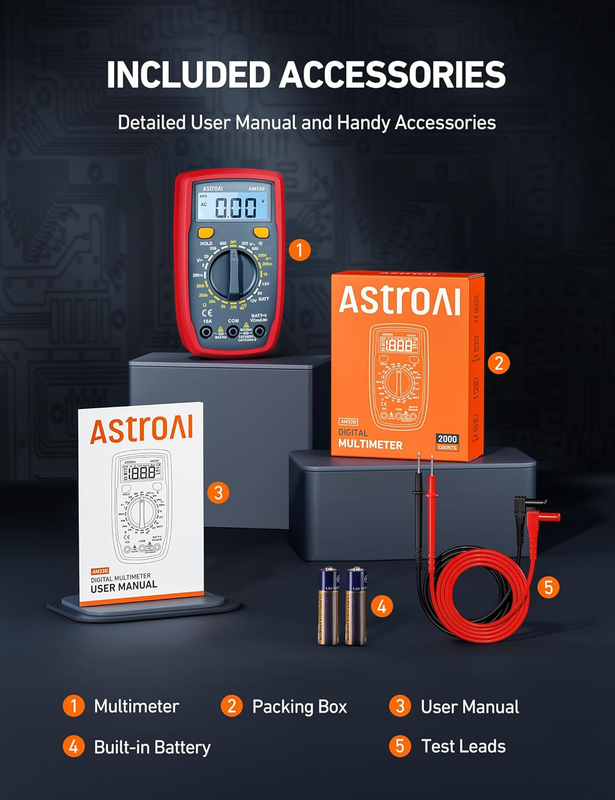 AstroAl Digital Multimeter 2000, Multimeter Tester with Volt Amp Ohm, Multi Mete