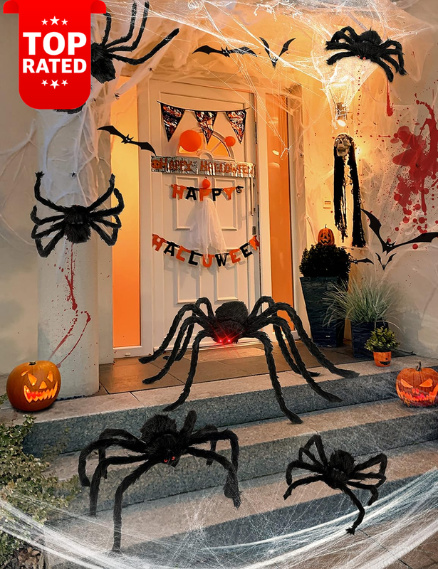 Halloween Plush Spider Set 6 Pack Realistic Fake Spiders Indoor Outdoor Decor