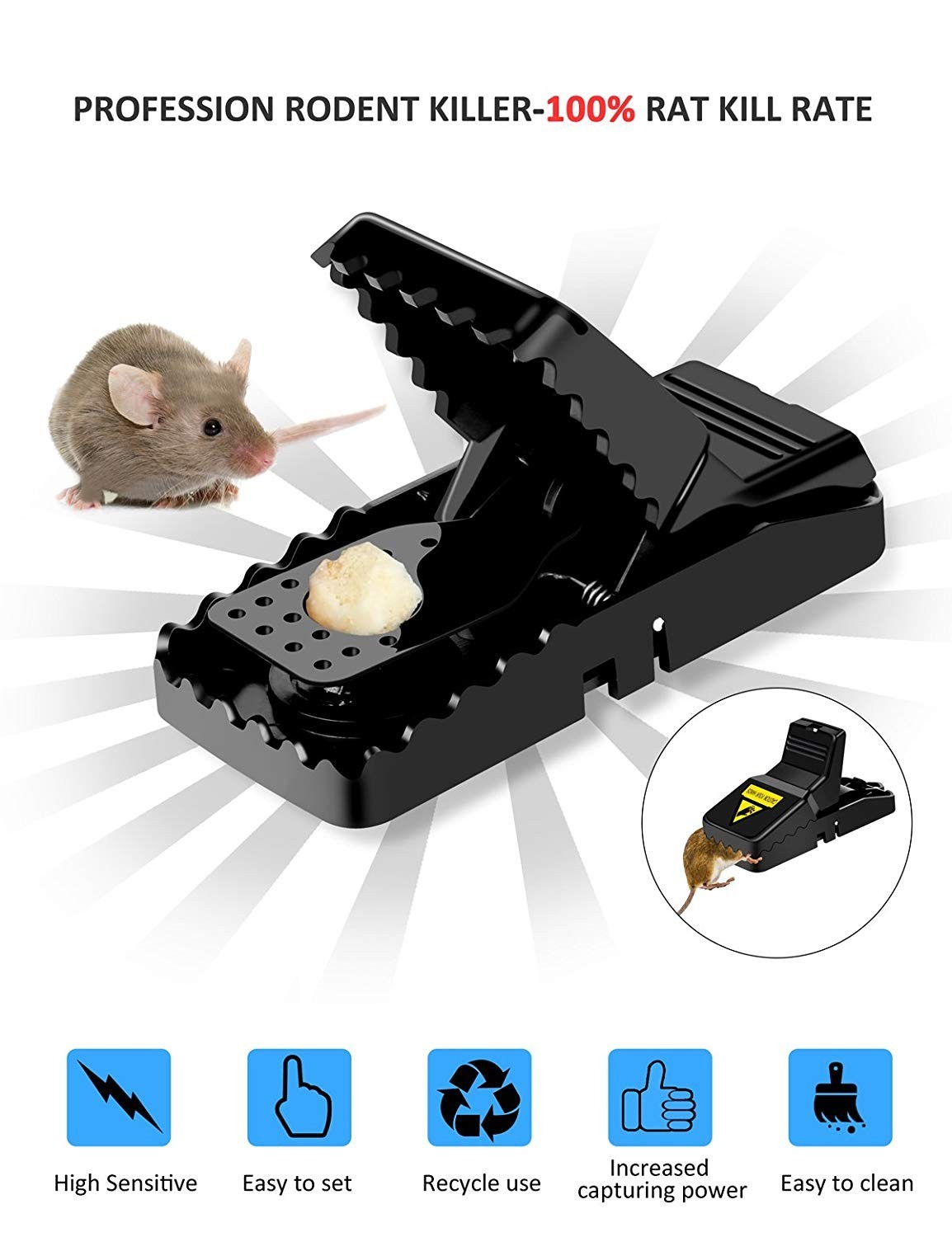WEIO Mouse Trap, Upgraded 6 Pack Sensitive Mouse Traps Quick Kill Effective Rat