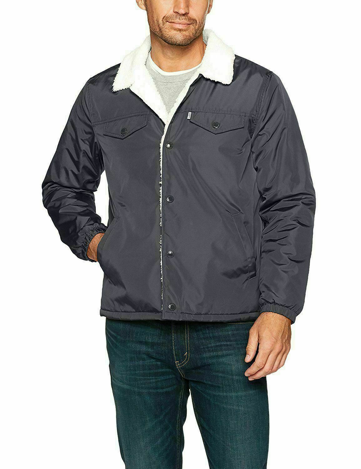 Levis Sherpa Jacket Nylon Trucker Jacket Цвет Серый