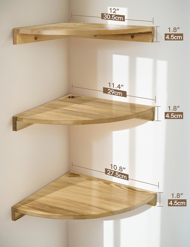 Corner Shelves Wall Mount, Farmhouse Rustic Corner Floating Shelf with Cord Hole
