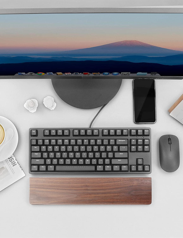 Wooden Keyboard Wrist Rest,Ergonomic TKL Gaming Walnut Keyboard Rest,Mechanical