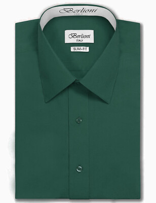 Men's Slim Fit Button Up Barrel Cuff Solid Color Formal Dress Shirt