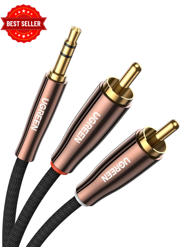 2 RCA to 3.5 Mm Hi-Fi Y Cable, Male, Braided, 2 M